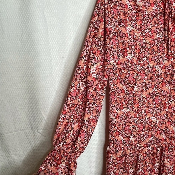 O.P.T. Anthro Pink Floral Long Sleeve Tiered Peasant Maxi Dress Medium NWT - Picture 6 of 13